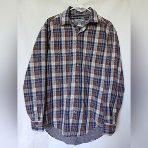 Johnston & Mutphy Mens Tailored Fit Roll Tab Sleeves Shirt L Multi Color Brown